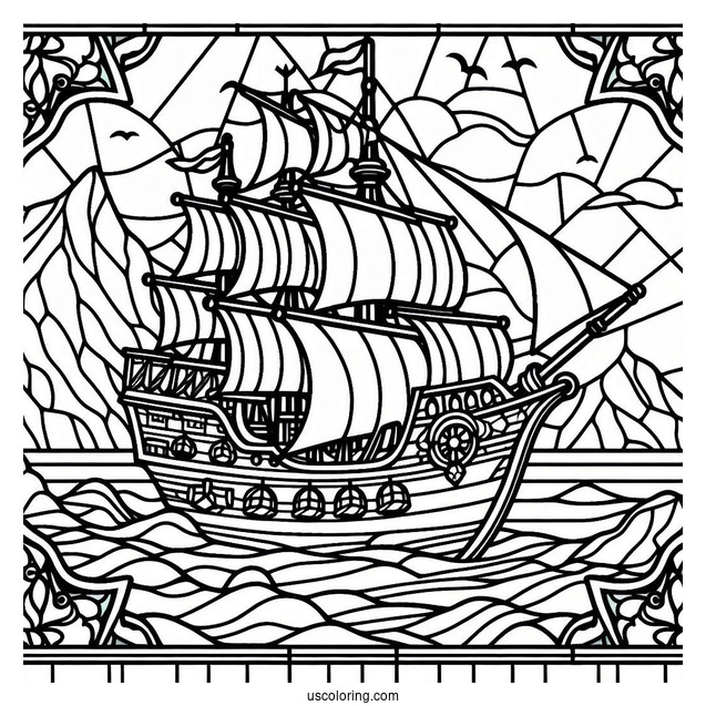 Pirate Ship Coloring Page Stained Glass