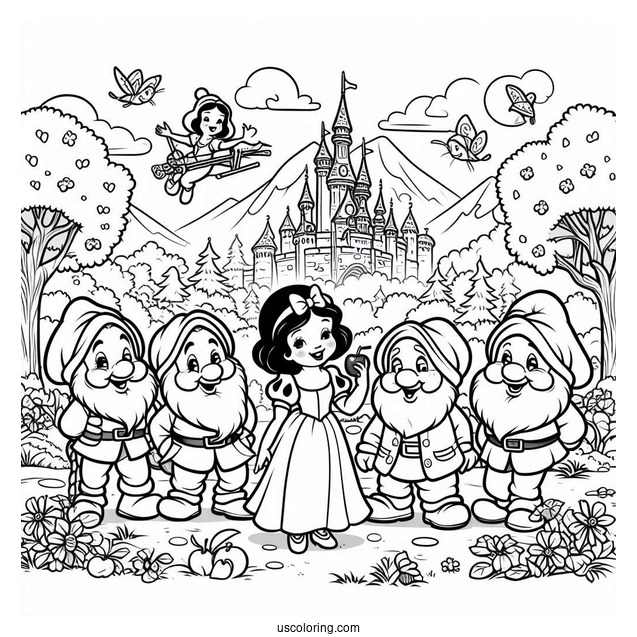 The Seven Dwarfs With Snow White To Color