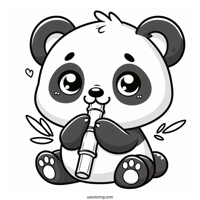 Hungry Chibi Coloring Page Panda Eating Bamboo For Preschoolers