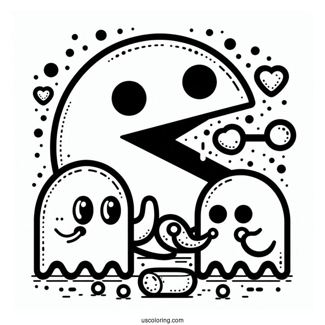 Simple Ghosts And Pac-Man Coloring Page Eating Dots