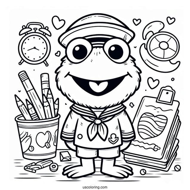 Muppets Coloring Page Of Cute Kermit The Frog In Sailor Uniform