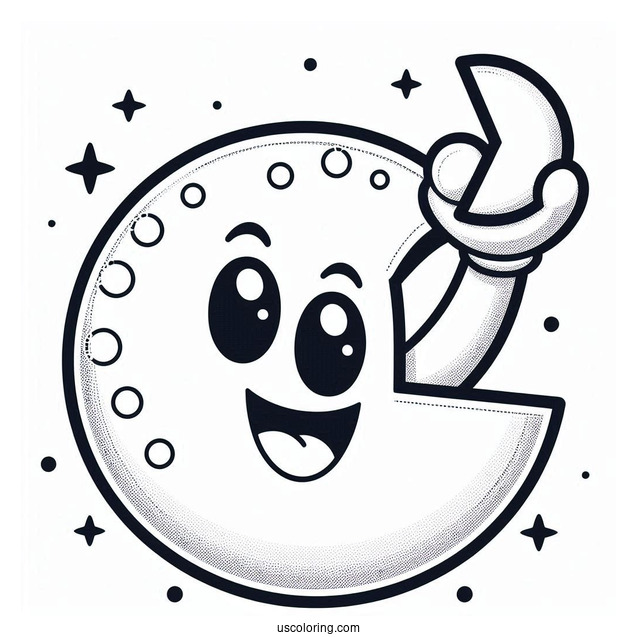 Pac-Man Coloring Page Holding Up Pac Dot