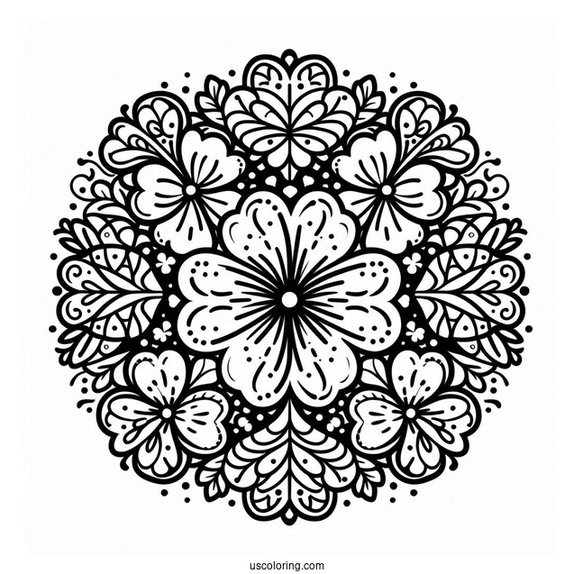 St. Patrick's Day Coloring Page Of Pretty Clover Mandala