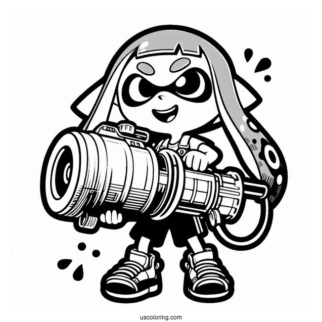 Splatoon Coloring Page Of Octoling Boy With Huge Inkjet