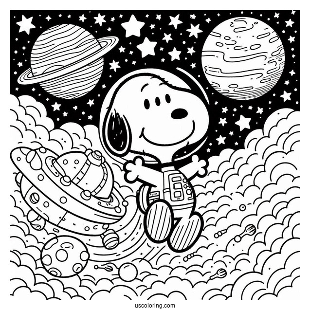 Snoopy In Space Coloring Sheet