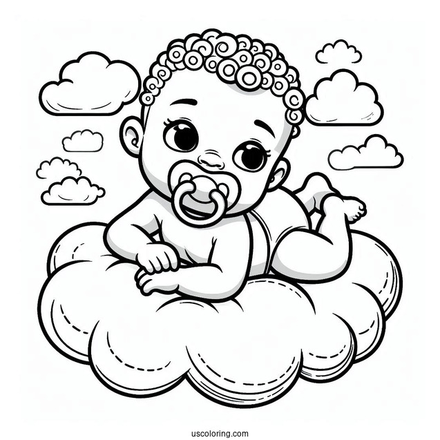 Baby Coloring Page With Pacifier Lying On Cloud