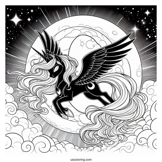 Princess Luna Coloring Page Flying In Front Of A Full Moon