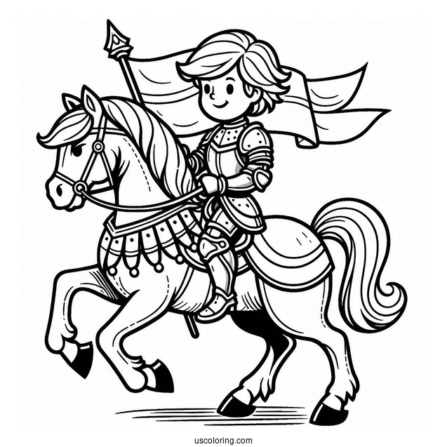 Mighty Knight On A Horse Coloring In For Preschoolers
