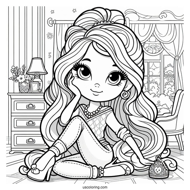 Polly Pocket Coloring Page Of Griselle Grande In The Living Room