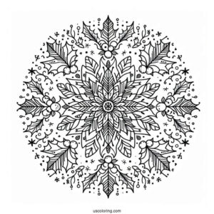 Hollies And Mistletoes Christmas Mandala Coloring Page