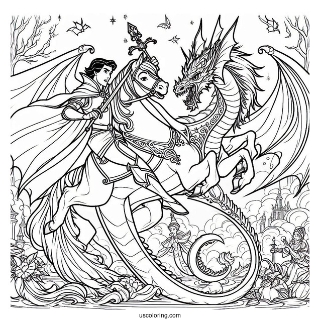 Prince Phillip Fighting Maleficent Dragon To Color