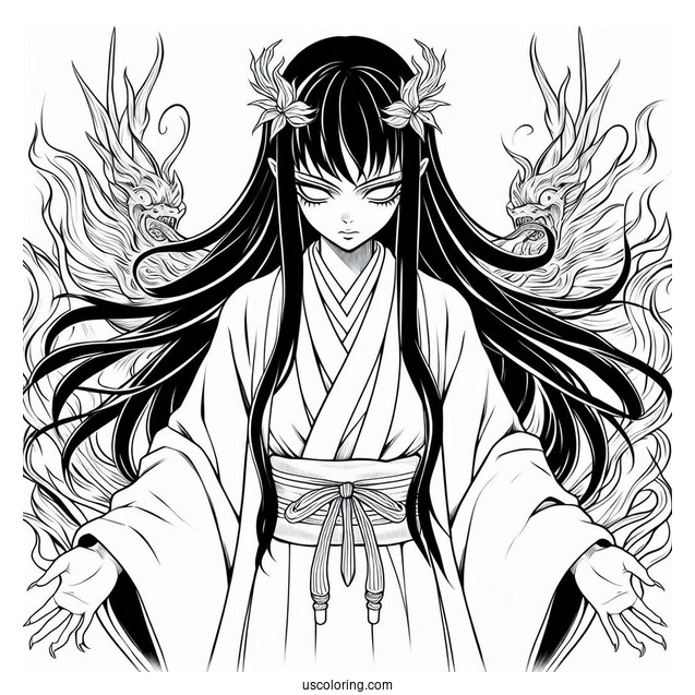Nezuko Coloring Page Berserk Demon Form