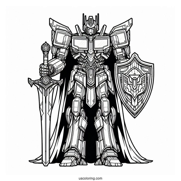 Regal Optimus Prime Coloring Page With Shield And Sword Of Judgement
