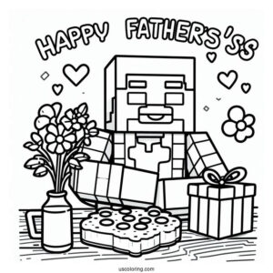 Minecraft Steve With Happy Father's Day Coloring Page