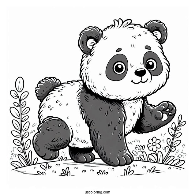 Baby Panda Walking On Grass Coloring Sheet