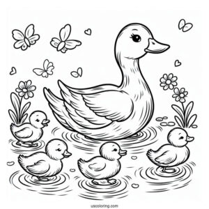 Ducklings Following Mom In The Pond