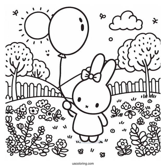 Miffy Coloring Page Holding Balloon In The Garden
