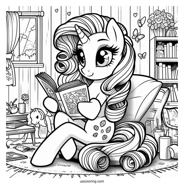 Rarity Coloring Page Reading A Magazine In Her Room