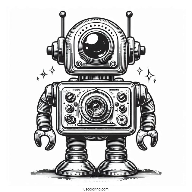 Retro Robot With A Single Lens Coloring Page For Kids
