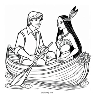 Pocahontas And John Smith On Canoe Coloring In