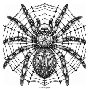 Detailed Huntsman Spider On Web To Color(1)