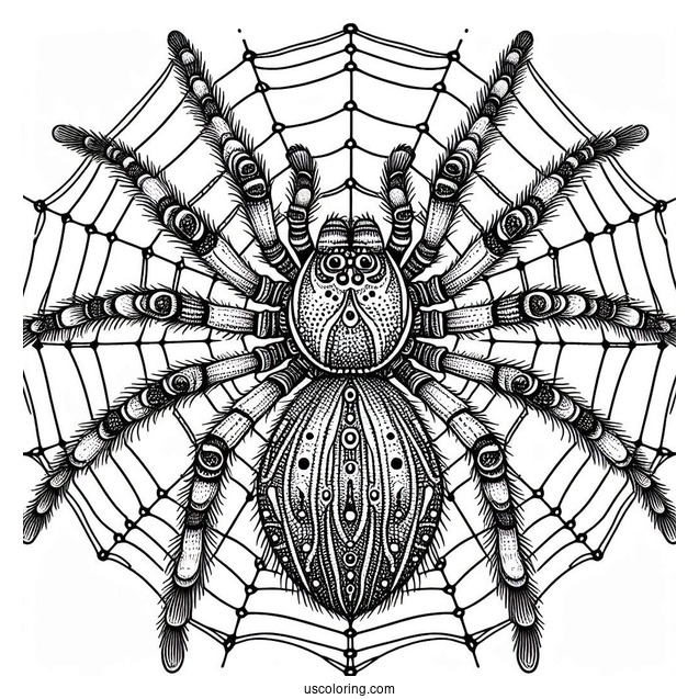 Detailed Huntsman Spider On Web To Color(1)