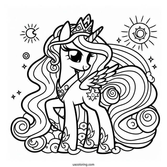 Simple Princess Celestia Coloring Page For Preschoolers