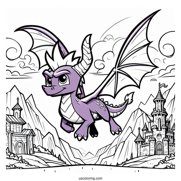 Mighty Sypro Coloring Page Flying In Front Of Castle