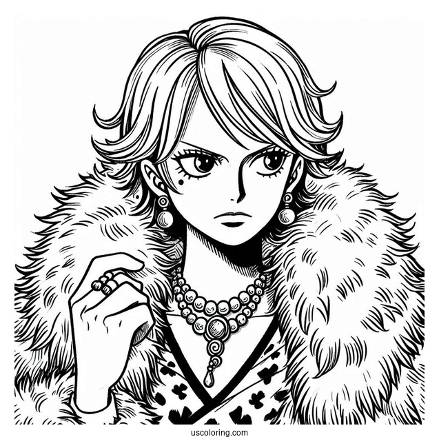 One Piece Coloring Page Of Trafalgar D. Water Law Wearing Fur Coat And Jewelry