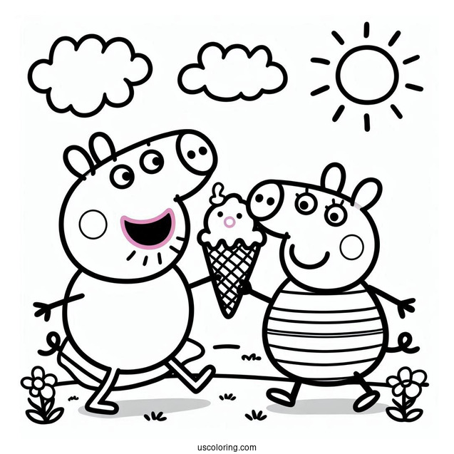 Peppa Pig And George Eating Ice Cream To Color