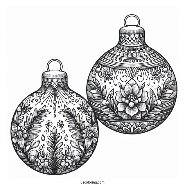 Full Page Realistic Baubles Christmas Ornaments Coloring Page