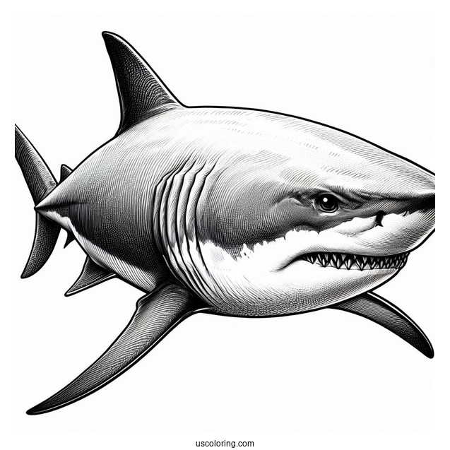 Close Up Of Realistic Great White Shark Coloring Page