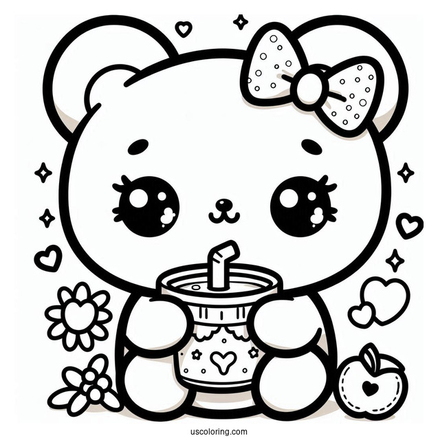 Kawaii Bear Holding A Cup O Milk Coloring Page For Kids