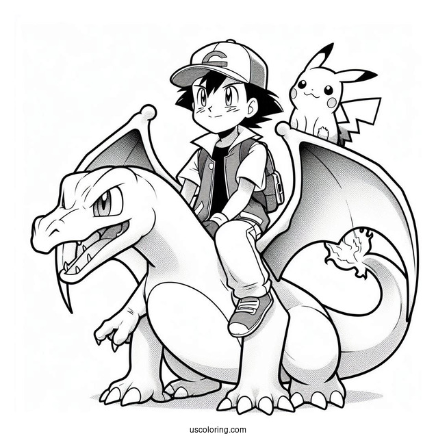 Ash And Pikachu On Charizard_s Back