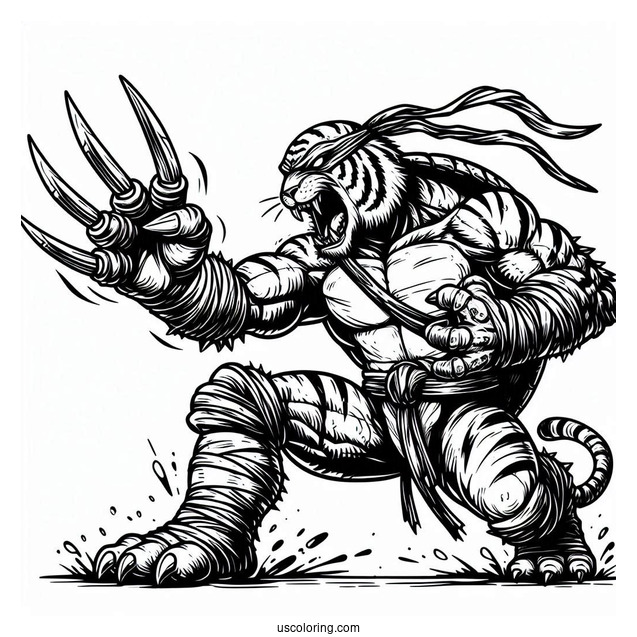 Ninja Turtles Coloring Page Of Tiger Claw Attacking