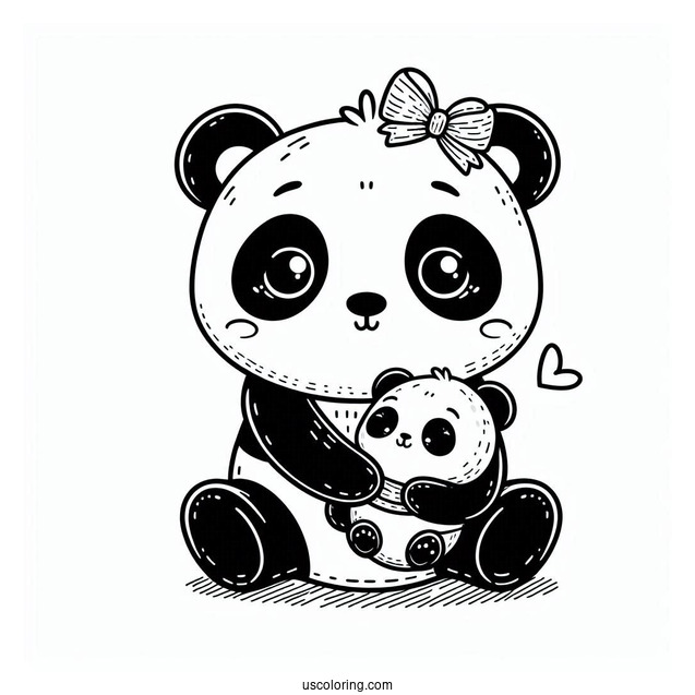 Cartoon Panda With Baby Coloring For Kids