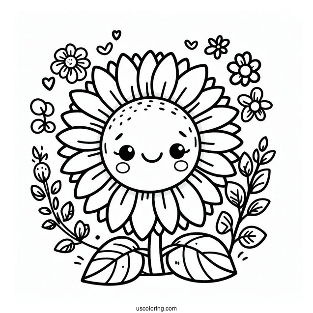Summer Coloring Page Of Cute Summer Sunflower For Kids