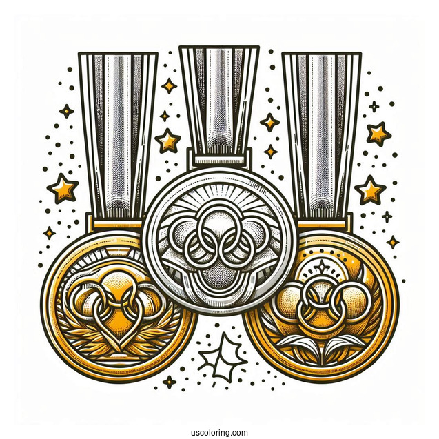 Gold, Silver, And Bronze Olympics Coloring Page Of Medals