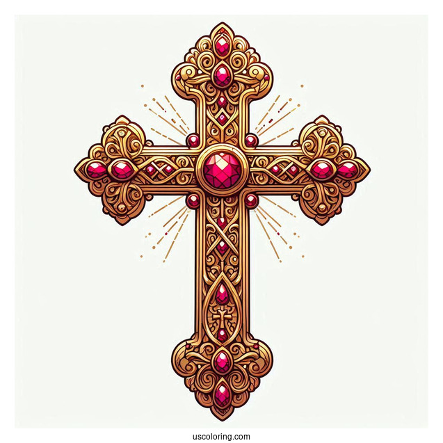 Golden Cross With Rubies Coloring