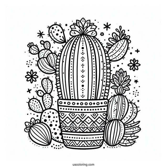 Abstract Cactus Coloring Page