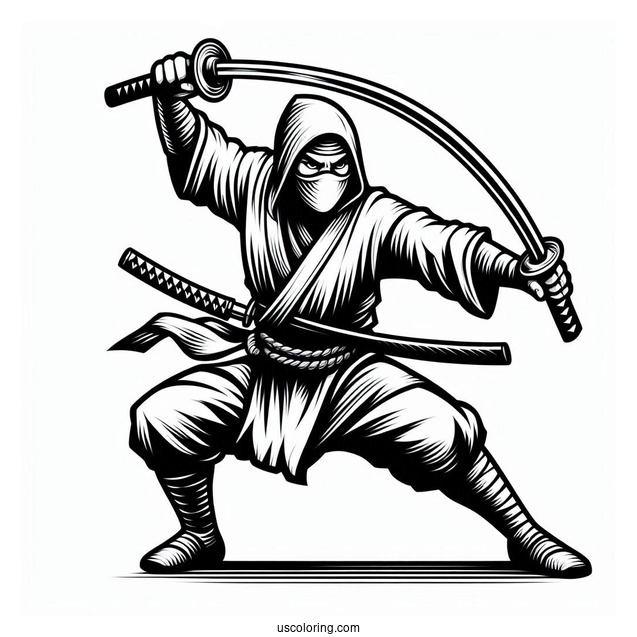 Ninja Fighting Using Two Swords