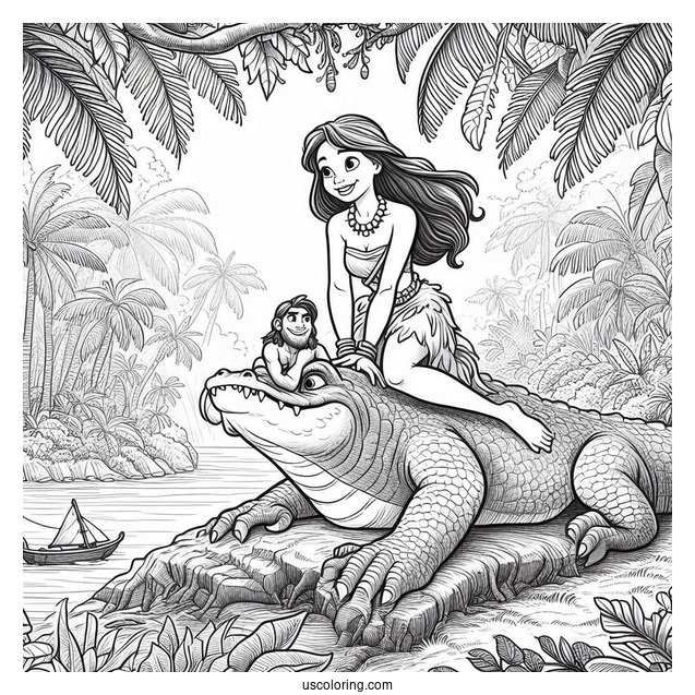 Tarzan Coloring Page And Jane Riding Crocodile In Jungle
