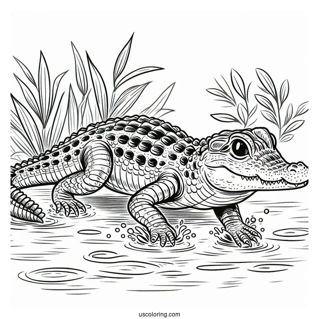 Freshwater Crocodile Going Into Water Coloring Page