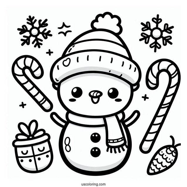 Kawaii Themed Cute Snowman To Color