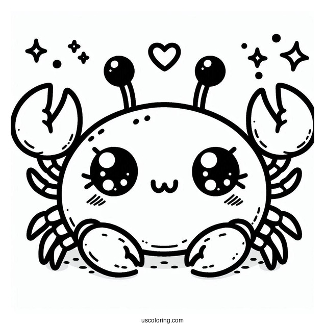 Kawaii Smiling Crab Coloring Page For Preschoolers