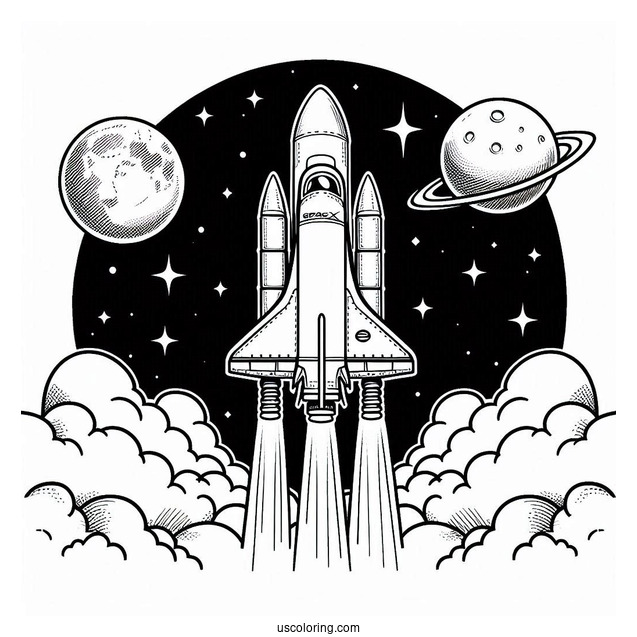 Coloring Page Of SpaceX Starship Moon Rocket