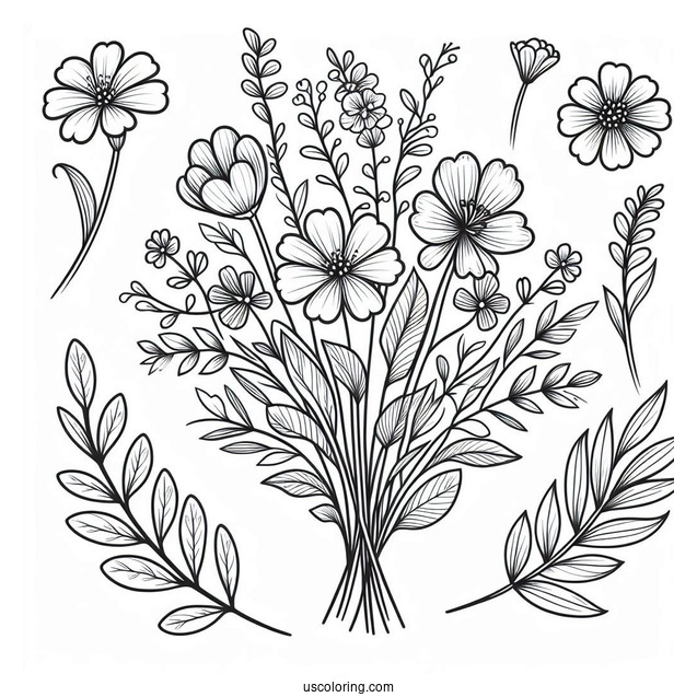 Flower Coloring Pages Of Easy Wildflower Bouquet