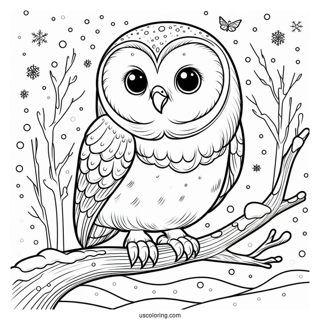 Simple Barn Owl In Snow To Color