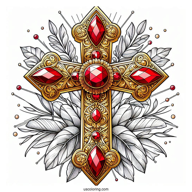 Golden Cross With Rubies Coloring