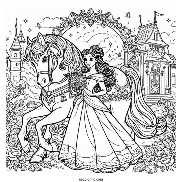 Coloring Sheet Of Belle With Her Horse Phillipe